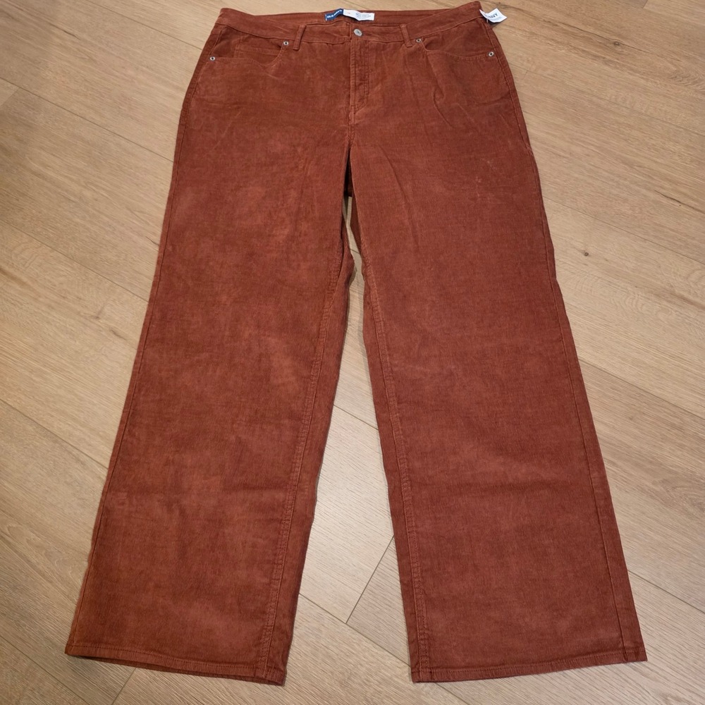 Old Navy Sky-Hi Wide Leg Corduroy Pants Rust Brown Extra High Rise Womens 18 NWT
